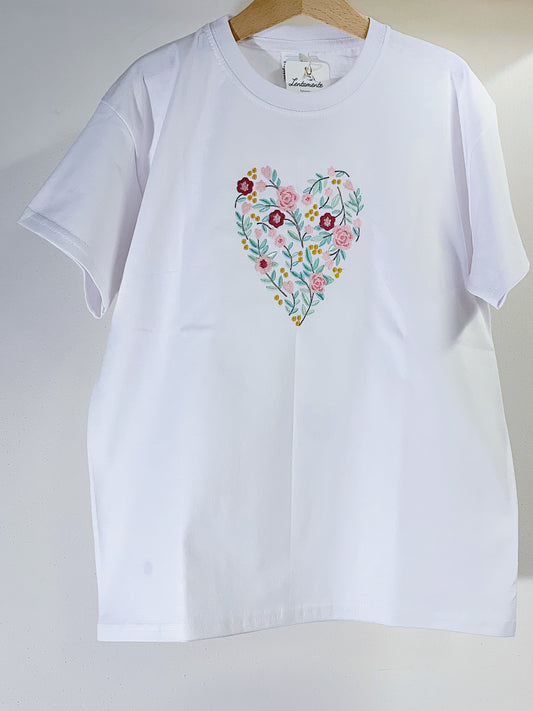 T-shirt Cuore a Fiori Rosa